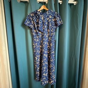 London Times Printed Tie-Neck Midi Dress